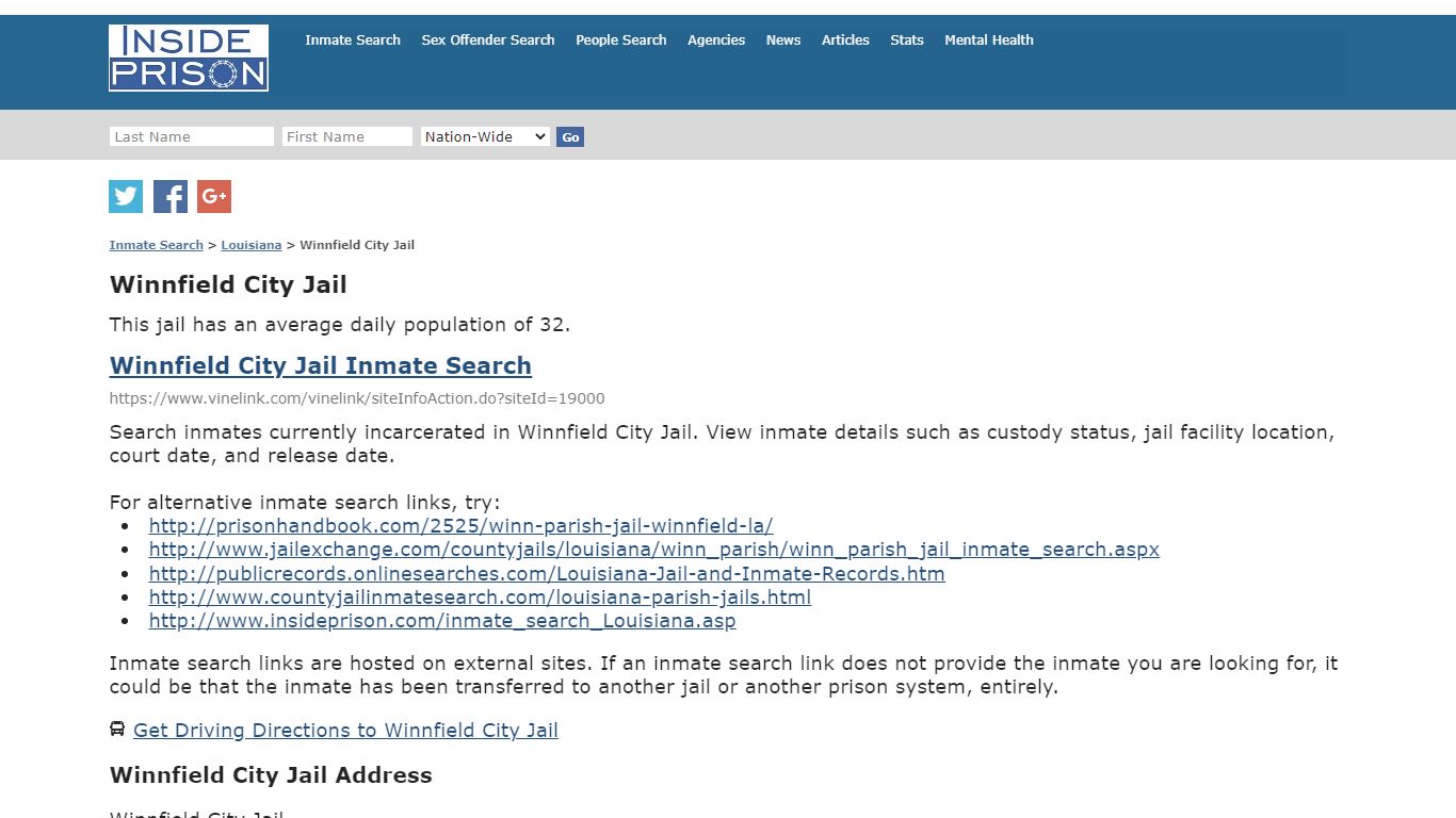 Winnfield City Jail - Louisiana - Inmate Search